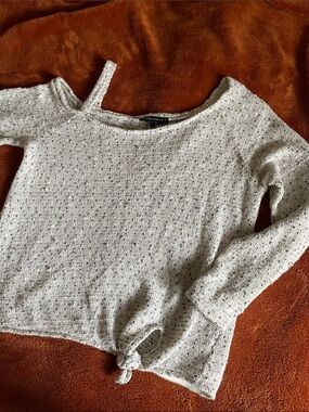 M.   Generation Love  Light Sand  Off-the-Shoulder Tie-Hem Sweater   LIKE NEW